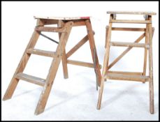 Two vintage 20th century miniature A - frame  step ladder / library steps,