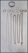 A collection of vintage ladies gold and silver jewellery to include two pairs of 9ct gold hoop