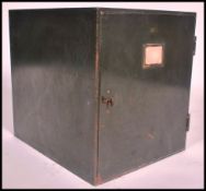 A vintage mid century Industrial green 12 drawer index - storage cubby cabinet. Original British