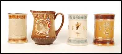 A group of three Doulton commemorative trial tankards for the 1953 Coronation by Agnete Hoy in