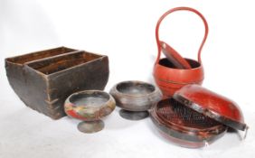 A set of five early 20th century Chinese antique storage pots and container, the heavily lacquered