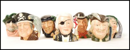 A group of seven medium Royal Doulton Character jugs to include Long John Silver D6385 , Smuggler