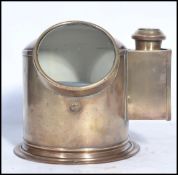 A good late 19th century brass and copper ships binnacle having oil lamp mount to side of the