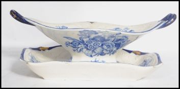 A 19th century Heathcote blue and white ceramic tazza centrepiece dish and matching serving tray.