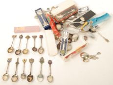 A collection of hallmarked silver and silver plated commemorative collectable teaspoons, the