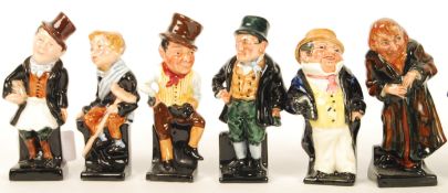A group of ten Royal Doulton Dickensian figurines to include Captain Cuttle Sam Weller , Sairey Gamp