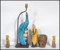 A collection of Chinese ceramics to include a large Chinese table lamp modelled as a Bird of