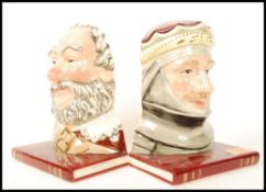 A pair of Royal Doulton bookends, Falstaff D7089, 23cm high, and Henry V D7088, printed marks