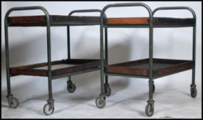 An excellent pair of mid century Industrial tubular metal engineers work trolley's. Each trolley
