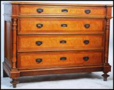 A good French walnut and marble top large commode chest of drawers. Raised on bun feet with a series