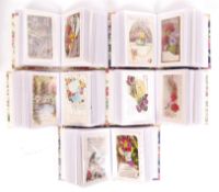 Postcards . Collection of old Greetings type (x500) in five albums . Extremely colourful , many