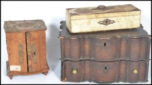 A group of vintage boxes dating from the 19th century to include a white painted glove box , a