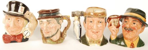 A group of four Royal Doulton character jugs to include Mad Hatter D6598 , The Collector D6796 ,