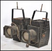 A good pair of large mid 20th century Industrial Strand Electric Theatre Spot lights with bracket