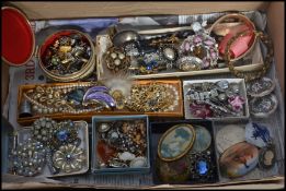 A box of vintage costume jewellery to include necklaces bracelets rhinestone , pictorial ,