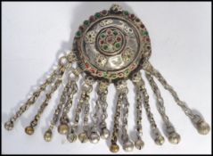 A Chinese silver large drop pendant of circular fo