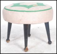 A retro mid century two tone foot stool ( footstool ) by Sherborne. Raised on ebonised dansette legs