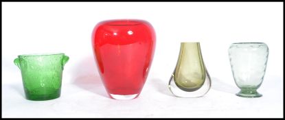 A group of four vintage 20th century studio art glass pieces to include Whitefriars , Cased vase