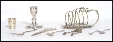 A group of silver hallmarked and silver plate items to include a Georgian silver mustard spoon ,