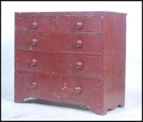 A 19th century Victorian painted pine chest of drawers, two short drawers over three long drawers,