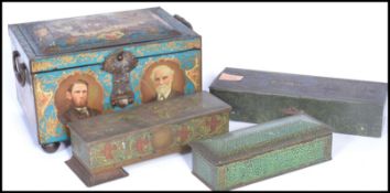 A group of four early 20th century biscuit / sweet tins in various patterns. One Huntley and Palmers
