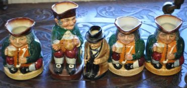A group of Royal Doulton character Toby Jugs to include Churchill , Old Charley. Please see