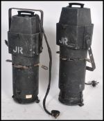 A pair of large vintage mid century, possibly  by Strand Electric theatre - cinema spotlights having