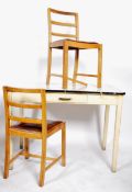 A 1950's vintage enamel topped kitchen / scullery table having a white painted wooden frame together