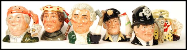 A group of six Royal Doulton character jugs to include Henry V D6671 , Apothecary D6567 , The London