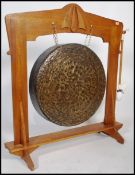A good, large believed 19th century bronze / brass Chinese gong of cylindrical form resonating