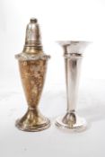 A silver hallmarked solifleur single stem vase by Birmingham Mint, date Letter M for 1986 together