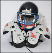 An American football sporting protective sports ware uniform consisting of a helmet and shoulder