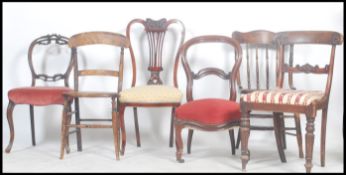 A  collection of dining chairs to include Victorian mahogany balloon back, Regency bar back,