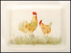 An unusual Royal Doulton BCAL C19 serving tray having hand painted decoration of two Chickens