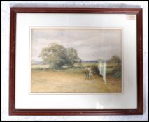 An early 20th century watercolour painting of a hunting / shooting scene depicting people with