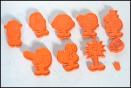 A set of nine retro Mr Men Cookie Cutters by Salter dating to the early 1980s, each shape of a