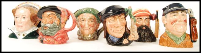 A group of six Royal Doulton character jugs to include Falstaff , Owd Mac, Queen Mary I D7188 ,