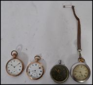 A group of four vintage early 20th century pocket watches to include two gold plates pocket