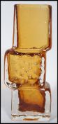 A vintage retro 20th century studio art glass Whitefriars style Drunken Bricklayer vase in amber