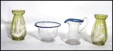 A pair of 19th century Victorian Mary Gregory Hyacinth  vases, each of coloured glass with white