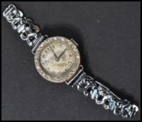 A vintage 20th century ladies 18ct white gold marcasite diamond ladies wrist watch, fitted with a