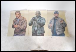 A set of three contemporary vintage style Belgium / Flemish police firing range shooting posters