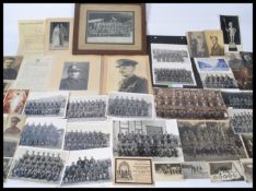 Military. Selection of British Army WWI/WWII photographs and ephemera. Frame measures 32 cm high and