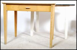 2 mid century retro Formica and beech wood kitchen diner - dining tables, one with red formica top