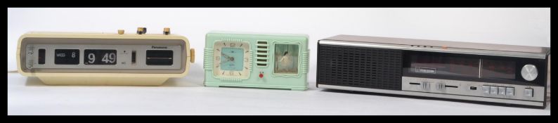 A collection of vintage retro 20th century alarm clock radios to include a Panasonic drop dial