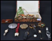 A collection of vintage costume jewellery to include Stratton compact and others , watches ,