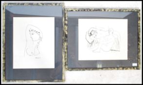 A pair of Pablo Picasso prints , both being framed and glazed of female nude studies. Frames measure
