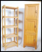 A contemporary solid oak 3 door locker cupboard of upright pedestal form wth pull handles together