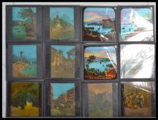Three vintage wooden magic lantern slide cases full with vintage magic lantern slides, including