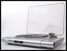 A contemporary 20th century Lenco vinyl record turntable two speed record deck. Measures 46 cm